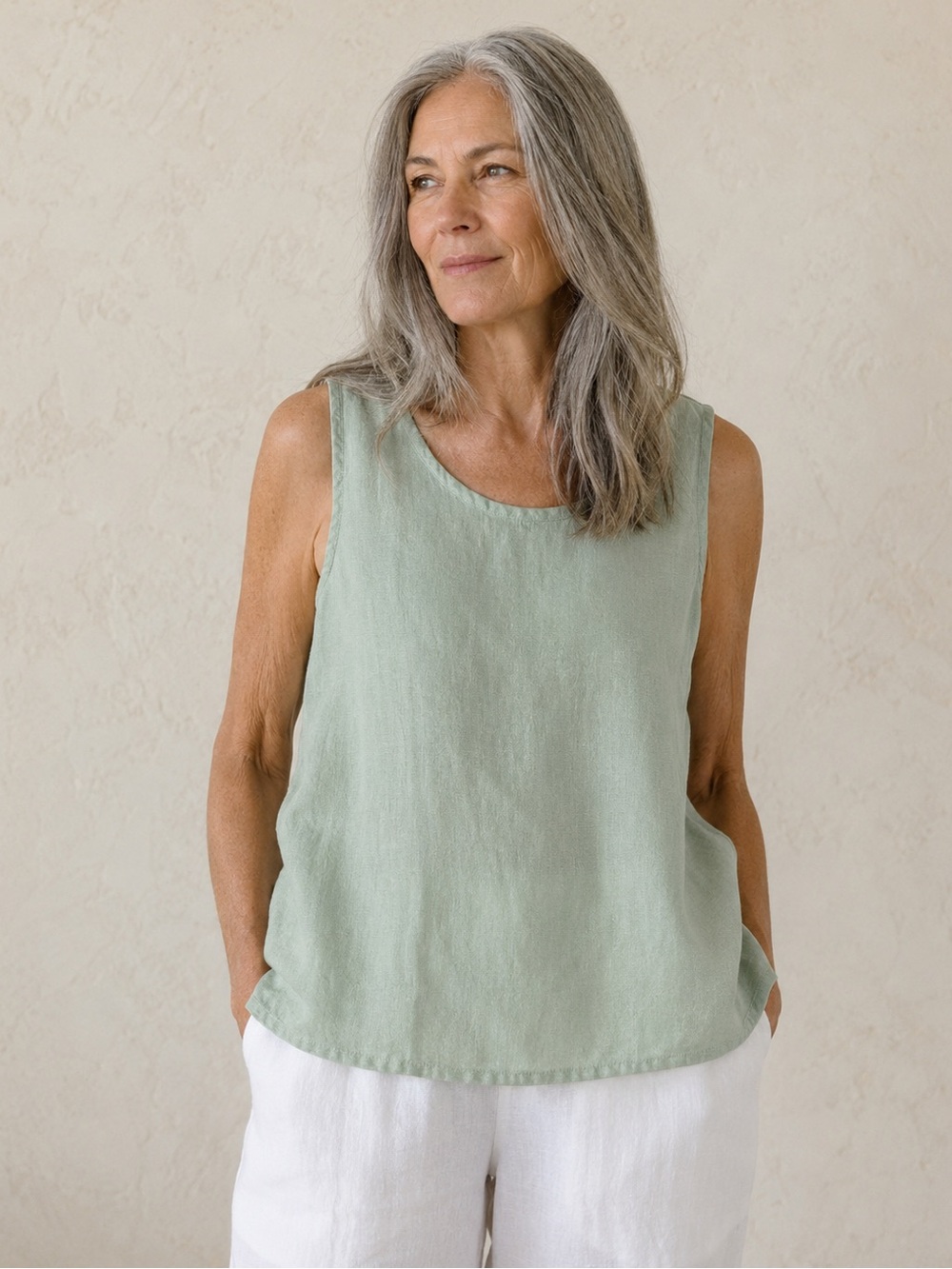 FLAX 100% Linen Relaxed Fit Top Sage Green